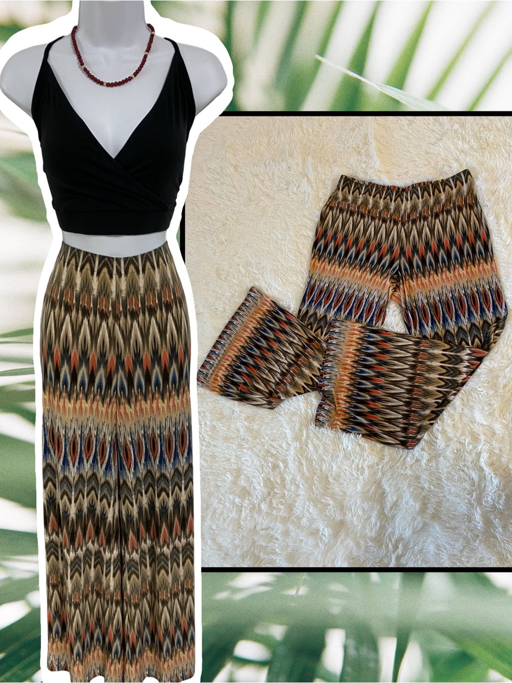 Chico's Multicolor Wide Leg Pants - Black, Brown, Blue, Orange, Size 1